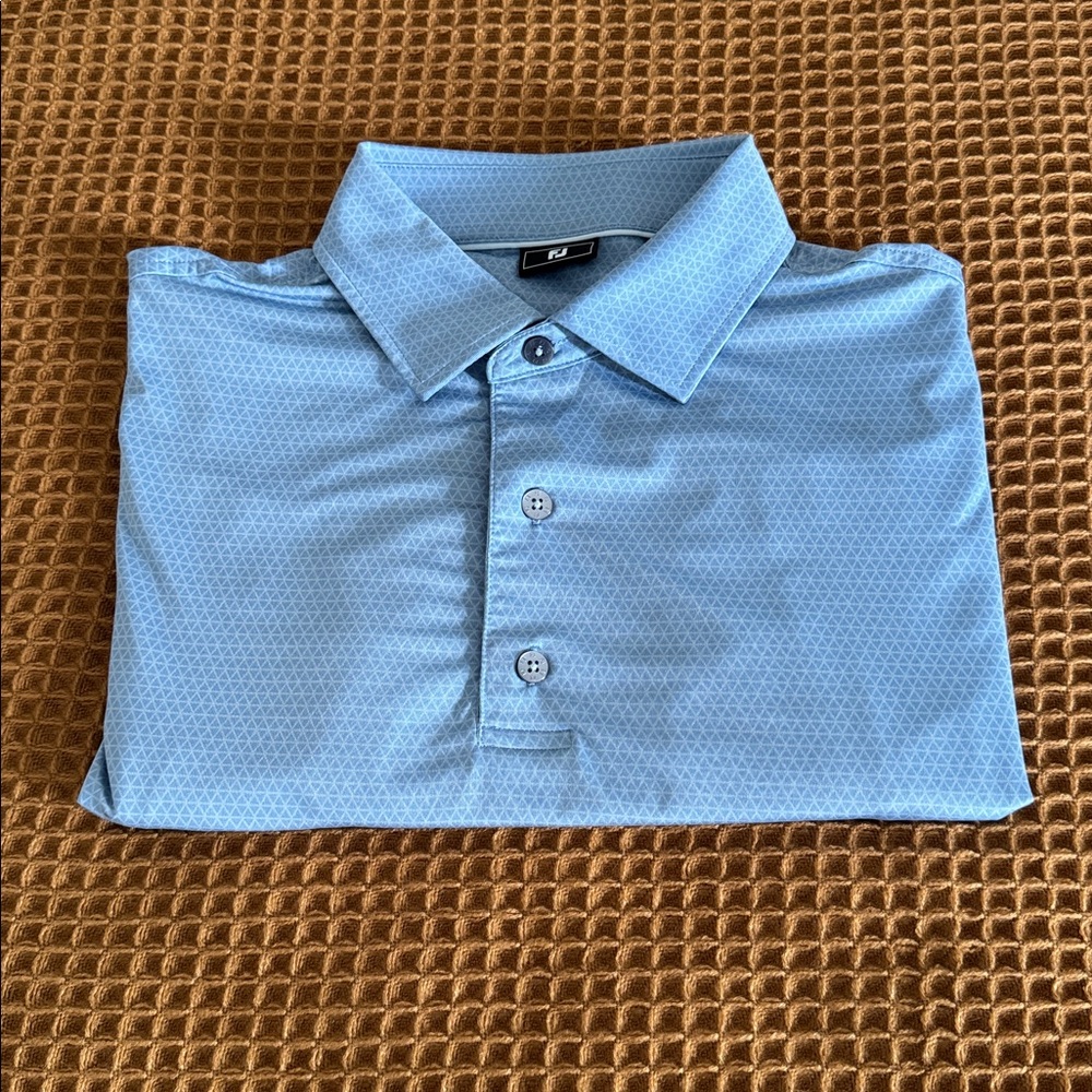 FootJoy Shirt Mens Large Golf Polo Blue Geometric Performance Stretch